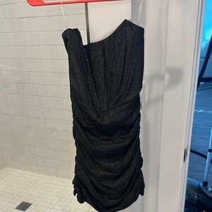 Black Ruched One Shoulder Sheath Dress